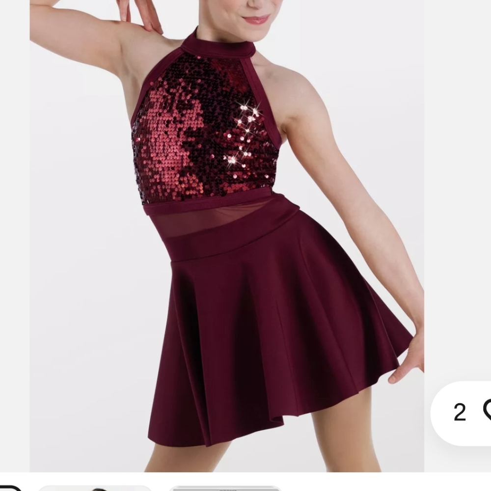 Dance Costume Child M or L Burgundy Weissman 13322 Jazz Musical Sequin Dress